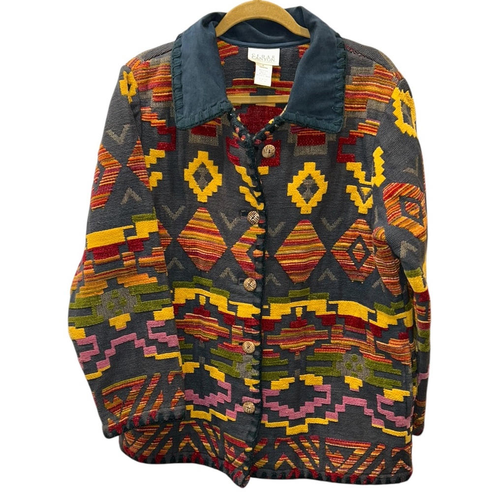 Cedar Canyon Chambray blue textured thick Desert Sun Aztec Coat L